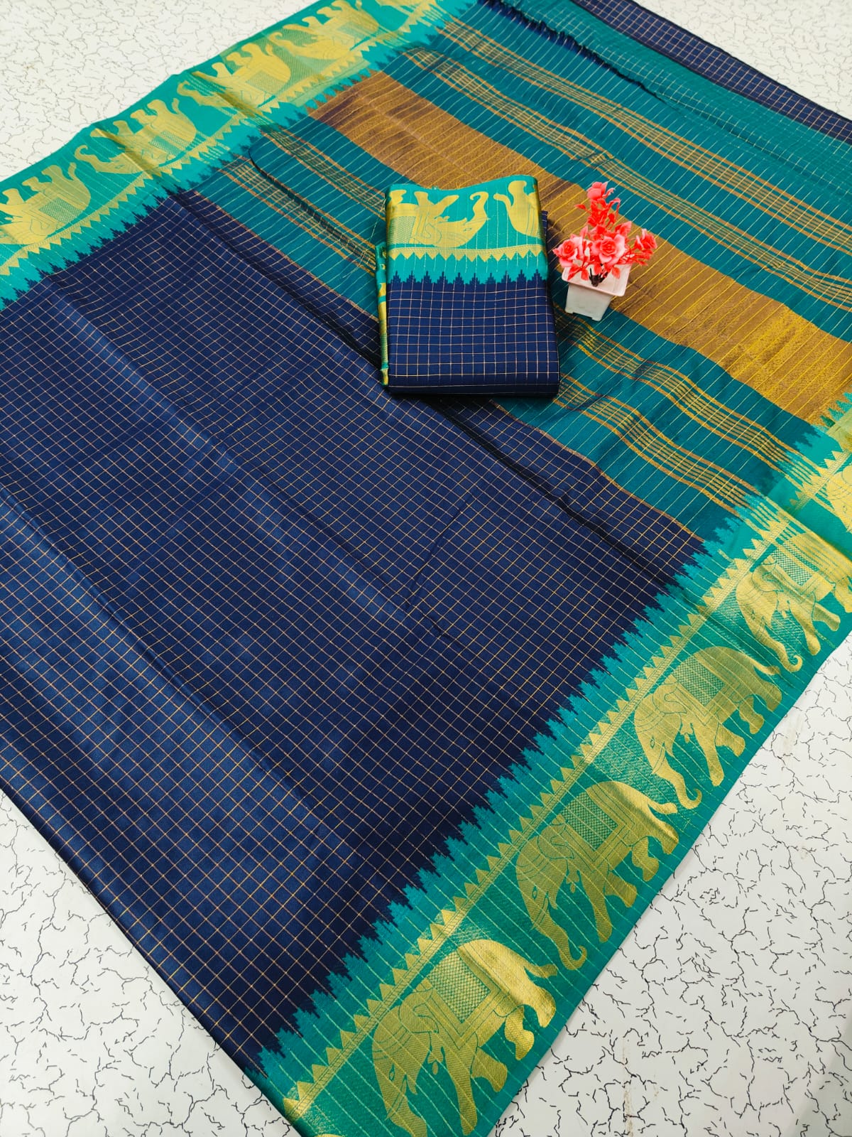 Trending Rashmika Checked Fancy Cotton Sarees Collection
