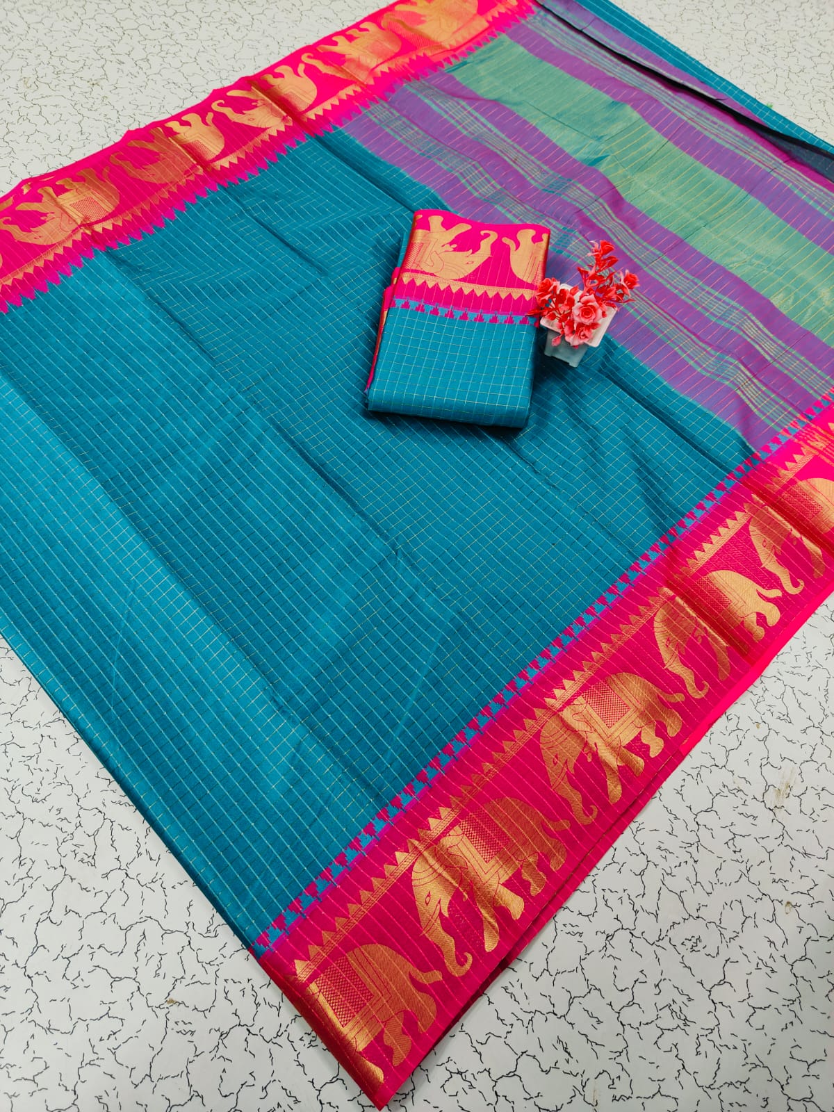 Trending Rashmika Checked Fancy Cotton Sarees Collection