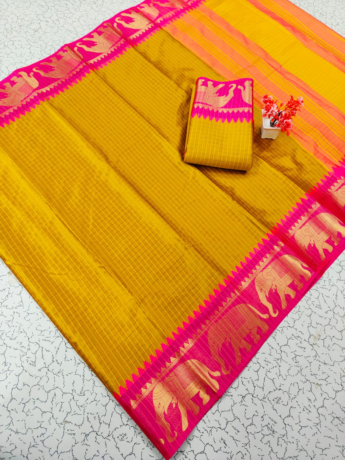 Trending Rashmika Checked Fancy Cotton Sarees Collection