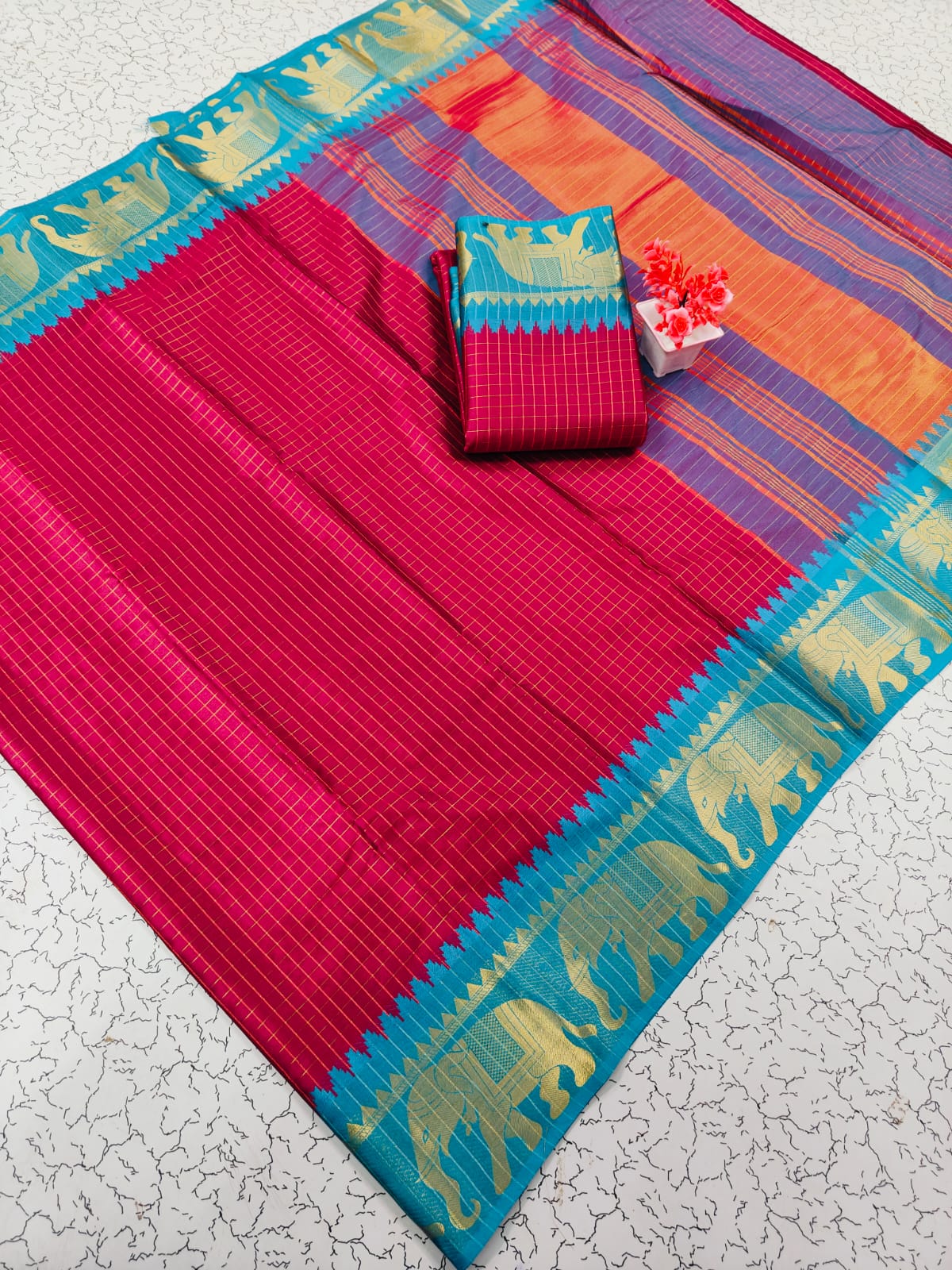Trending Rashmika Checked Fancy Cotton Sarees Collection
