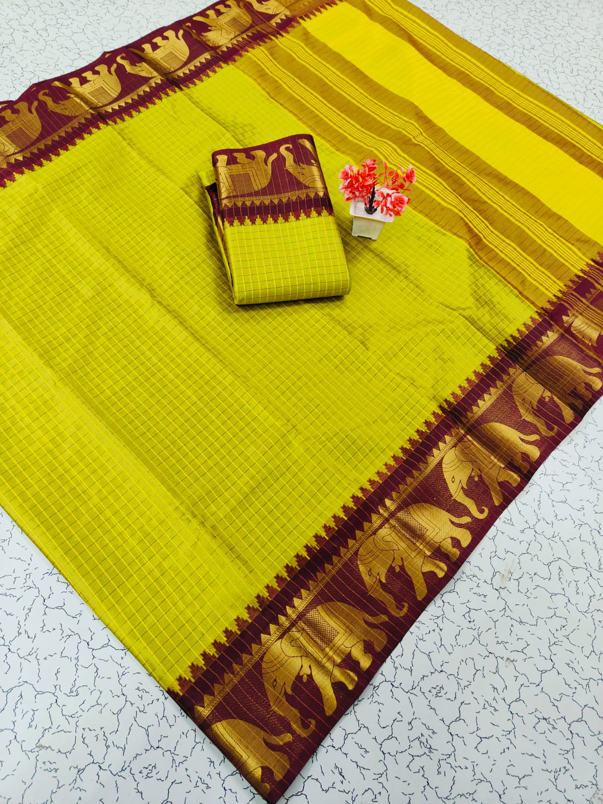 Trending Rashmika Checked Fancy Cotton Sarees Collection