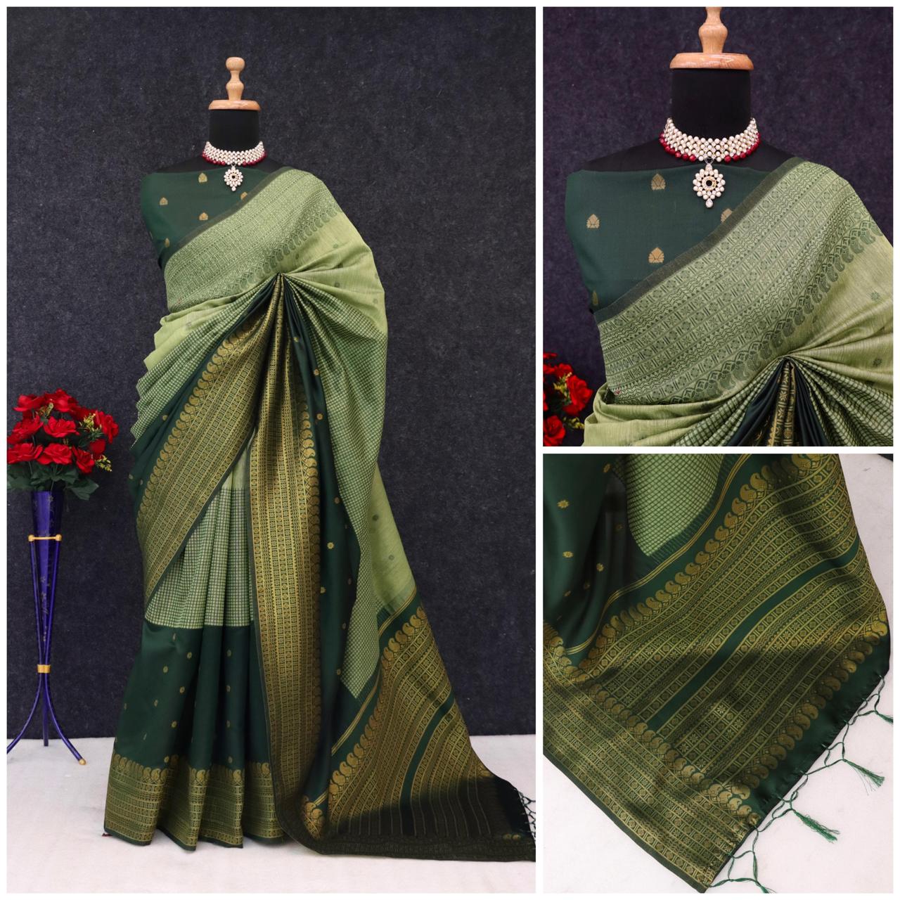 Kalyani cotton with gold jari silk saree