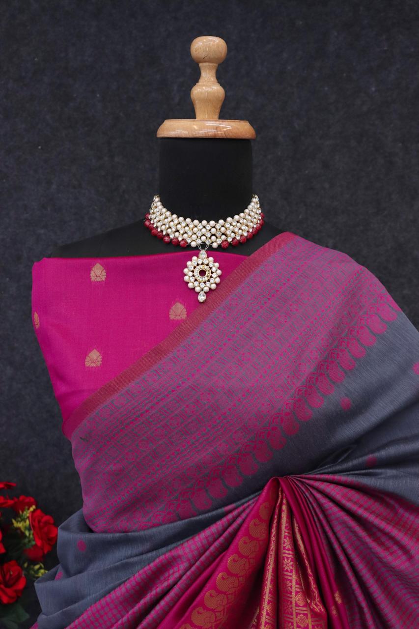 Kalyani cotton with gold jari silk saree
