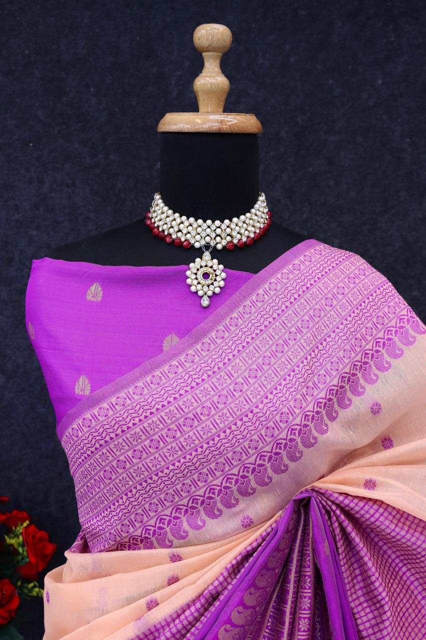 Kalyani cotton with gold jari silk saree