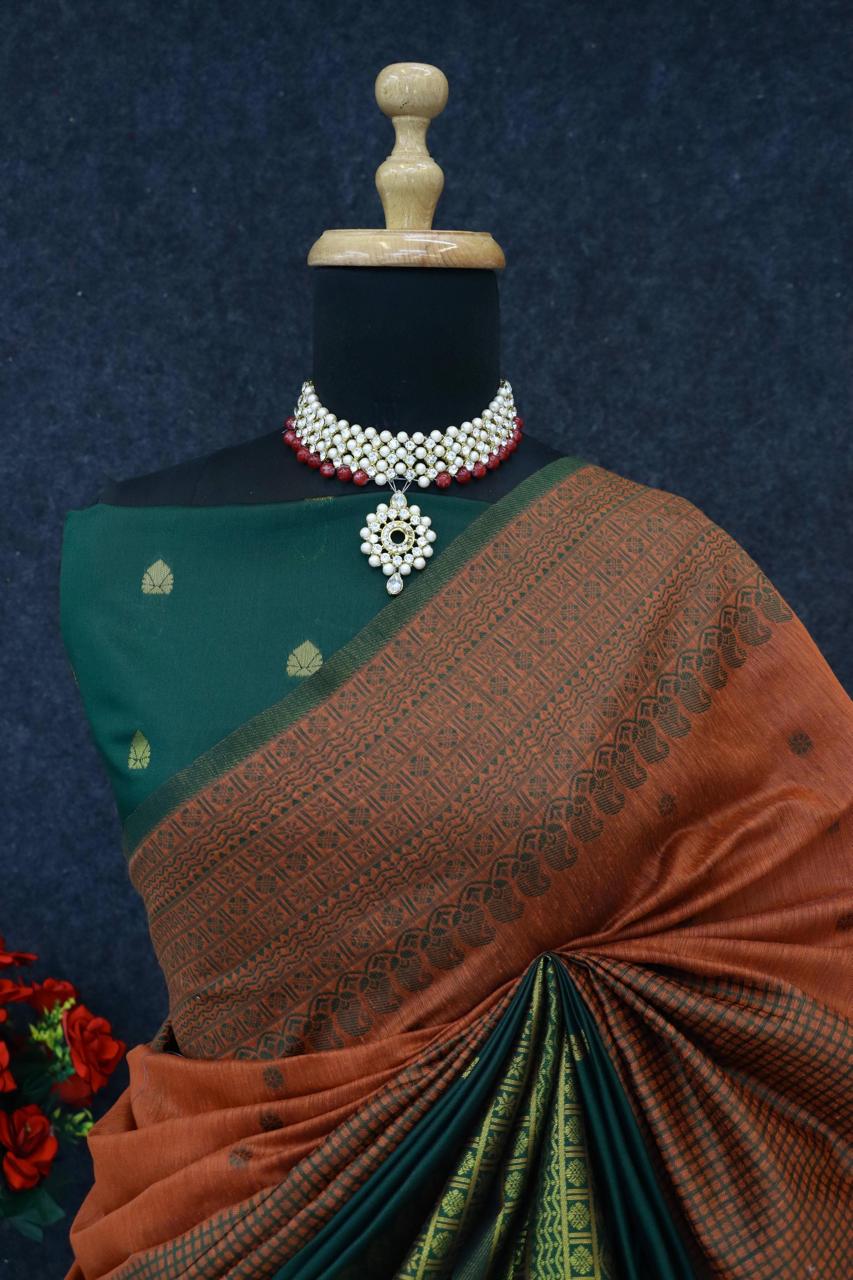 Kalyani cotton with gold jari silk saree