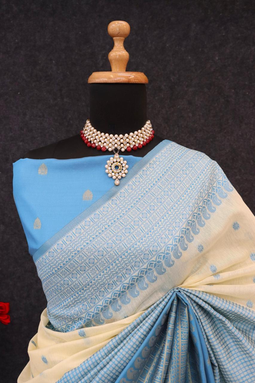 Kalyani cotton with gold jari silk saree