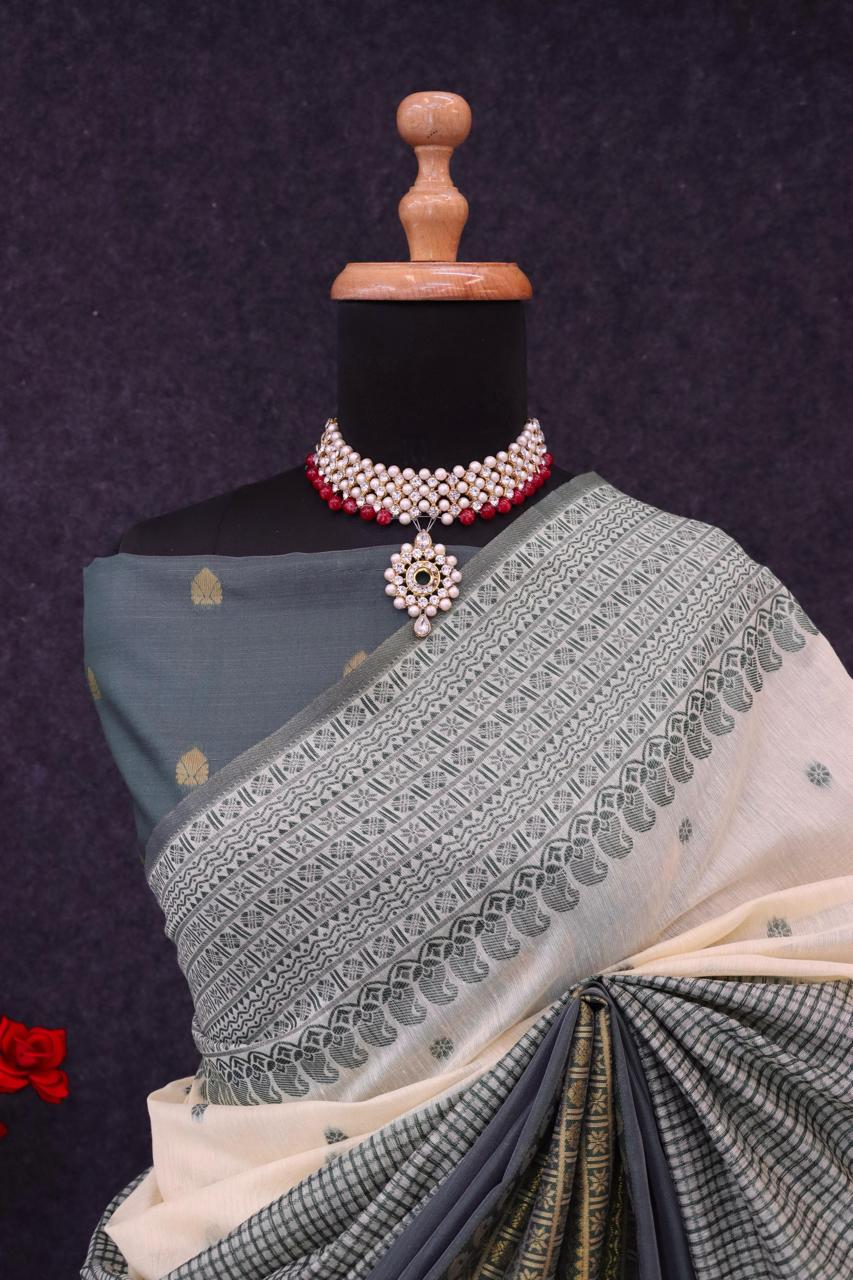 Kalyani cotton with gold jari silk saree