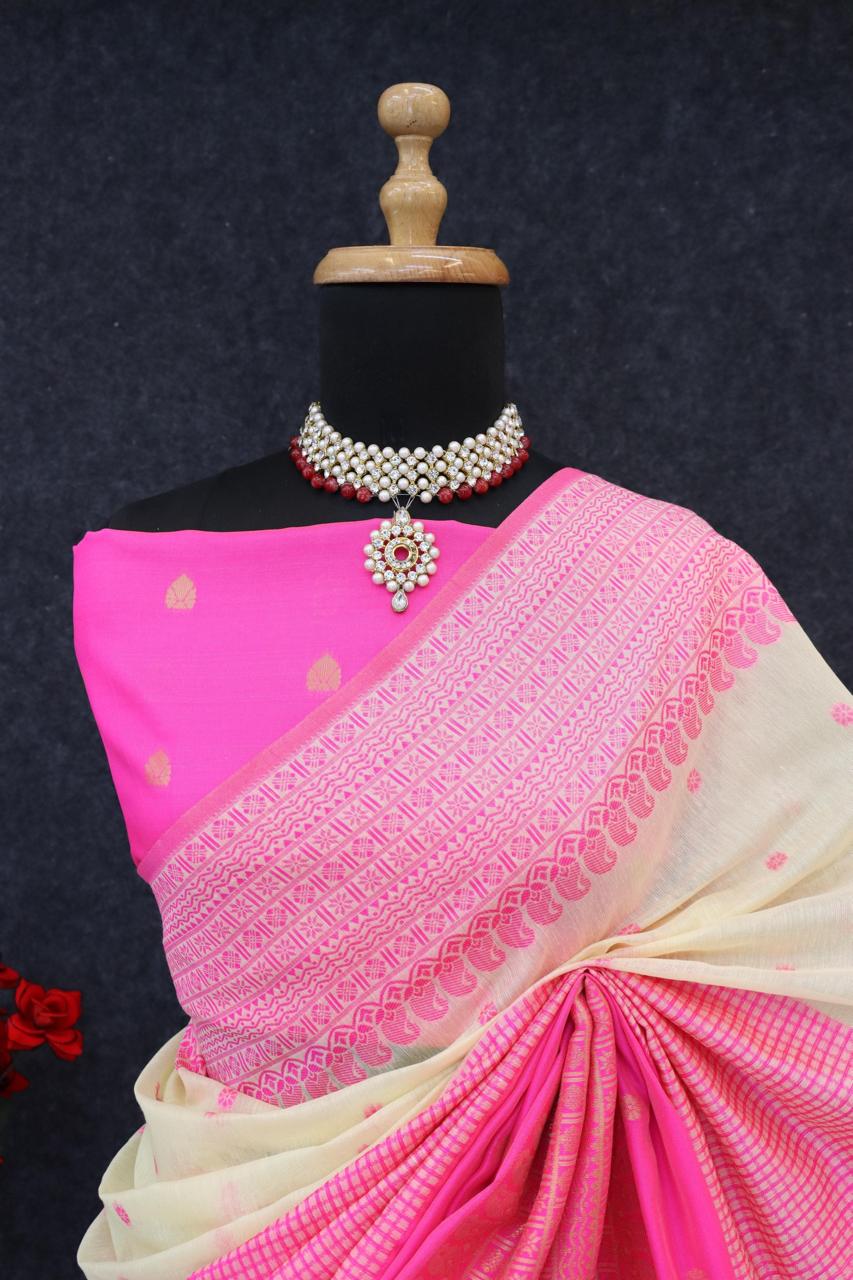 Kalyani cotton with gold jari silk saree