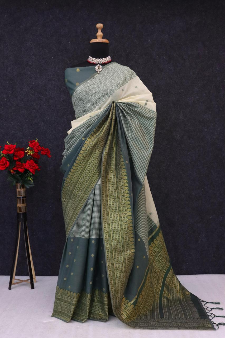 Kalyani cotton with gold jari silk saree