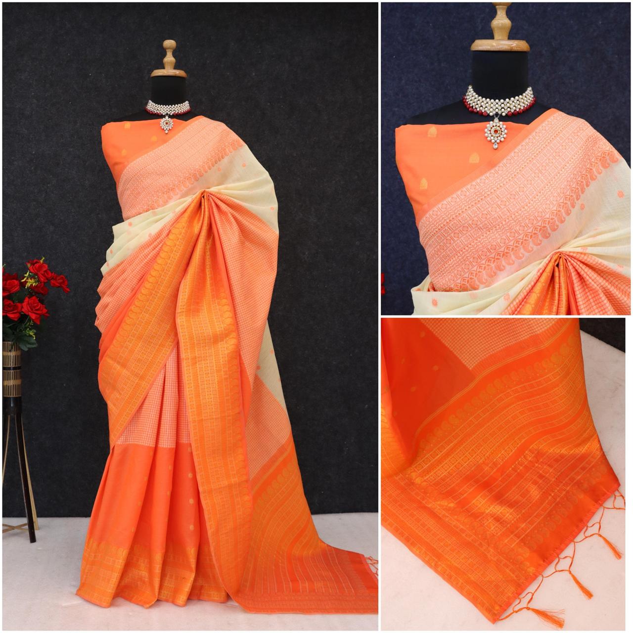 Kalyani cotton with gold jari silk saree