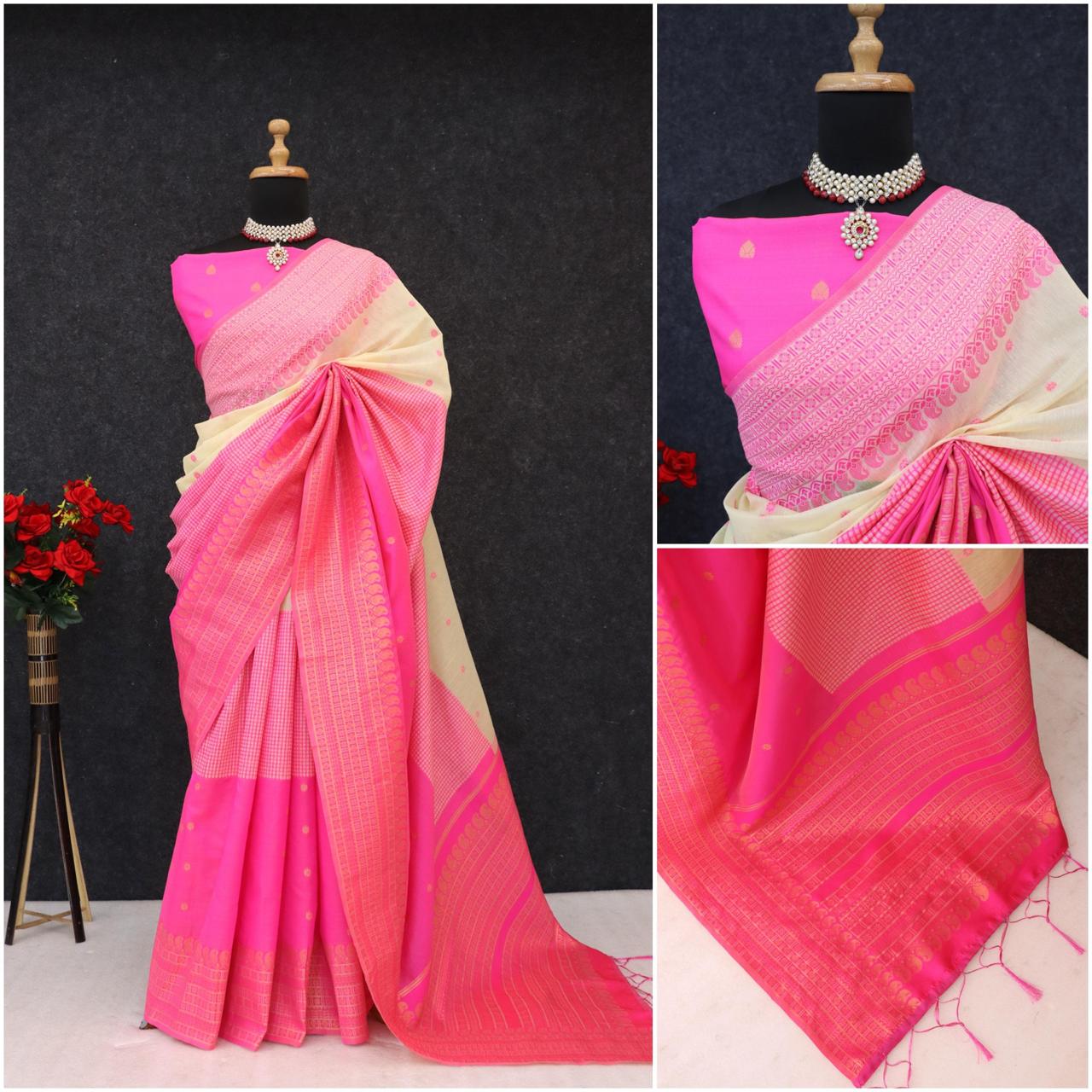 Kalyani cotton with gold jari silk saree