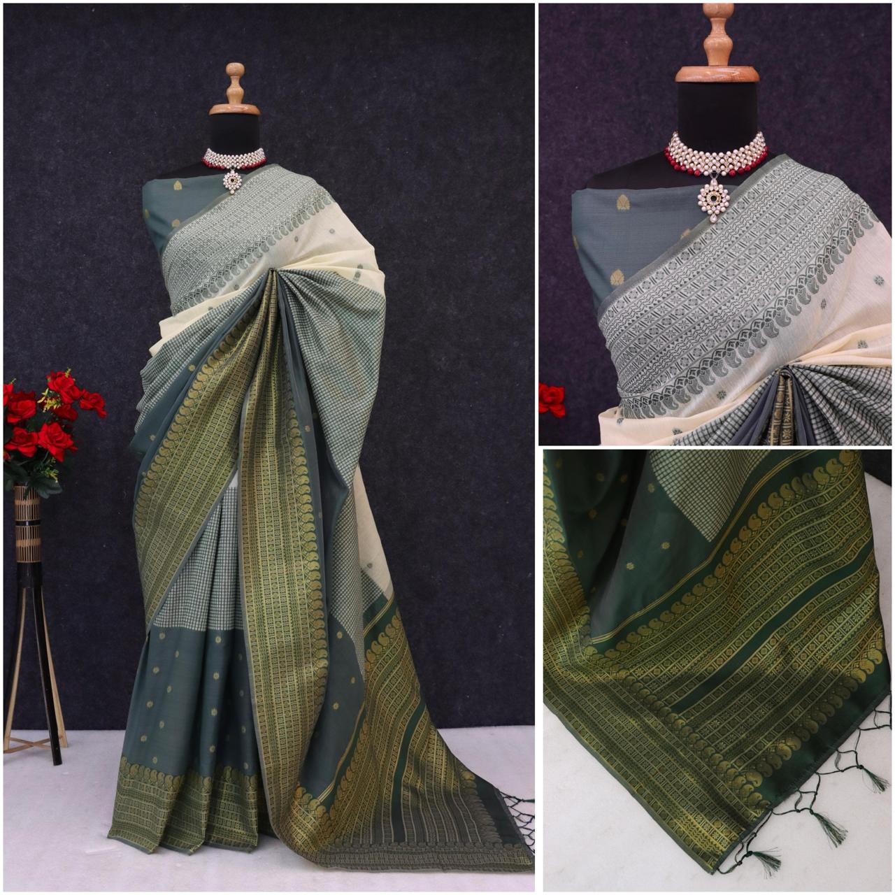 Kalyani cotton with gold jari silk saree
