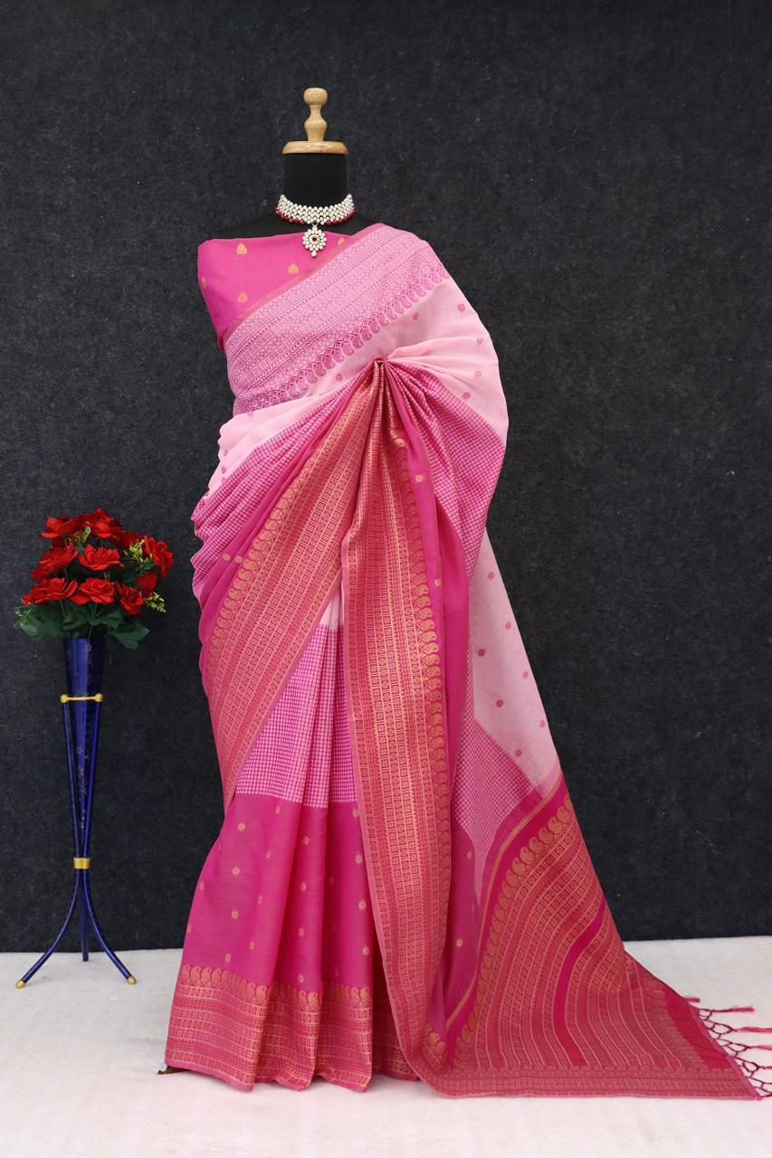 Kalyani cotton with gold jari silk saree