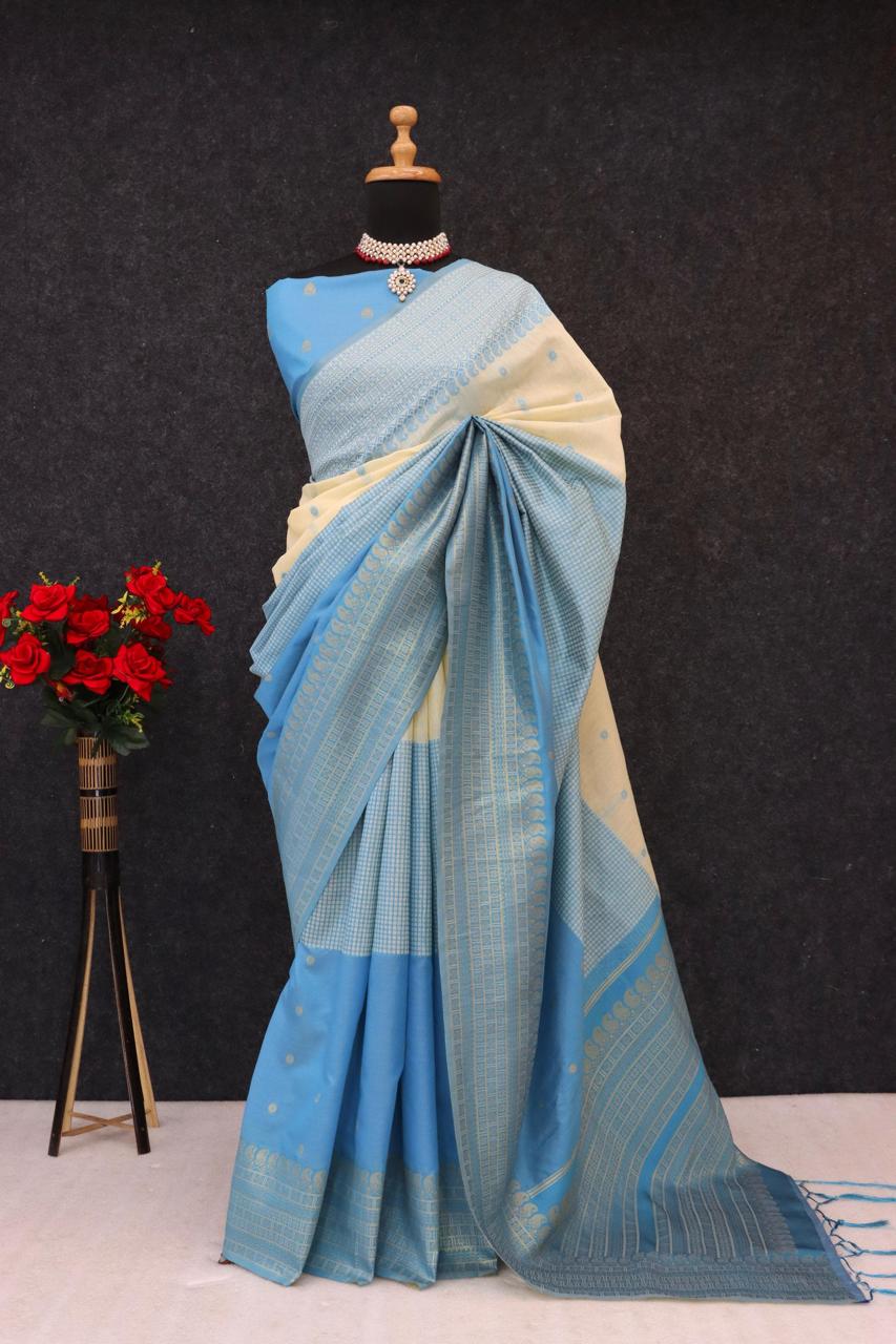 Kalyani cotton with gold jari silk saree
