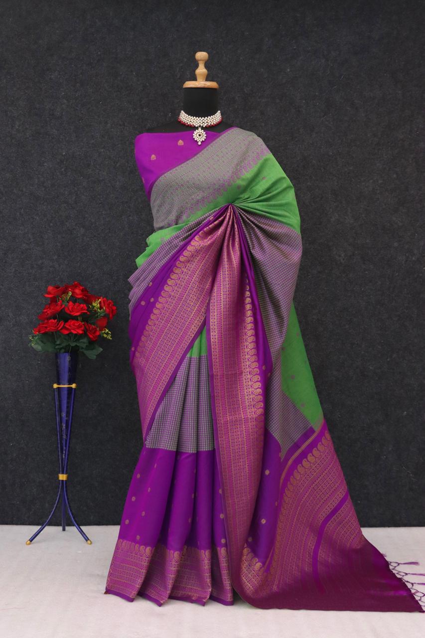 Kalyani cotton with gold jari silk saree