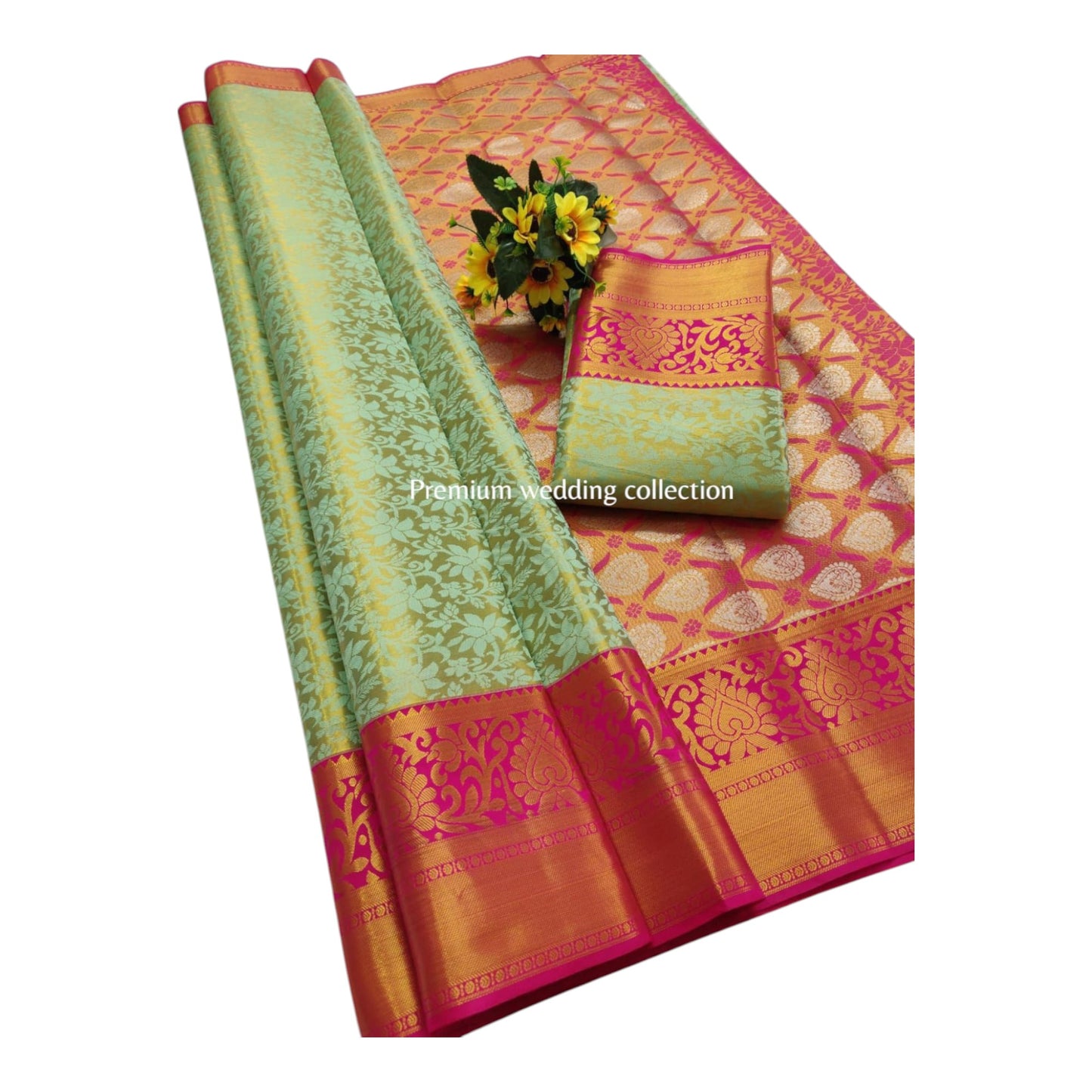Colorful saree with intricate patterns on a white background