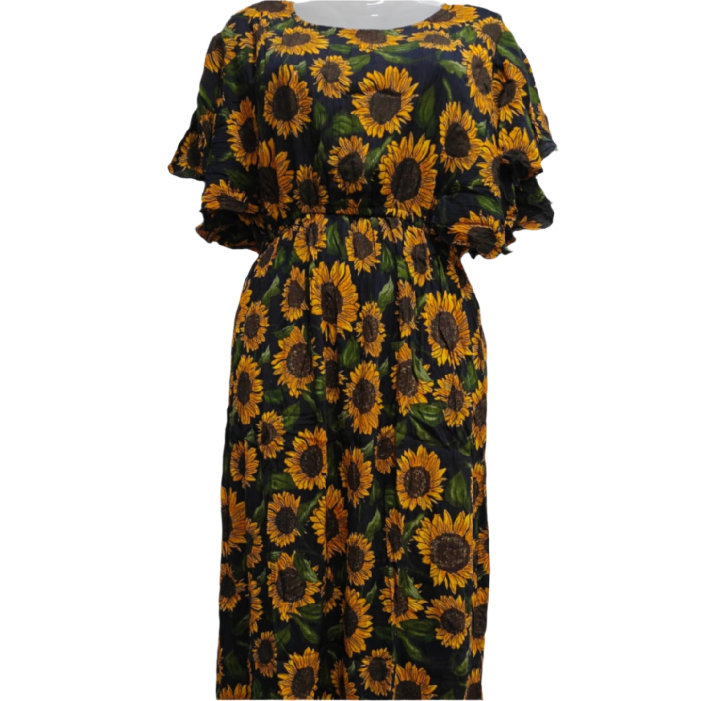 Dress with sunflower pattern on a white background