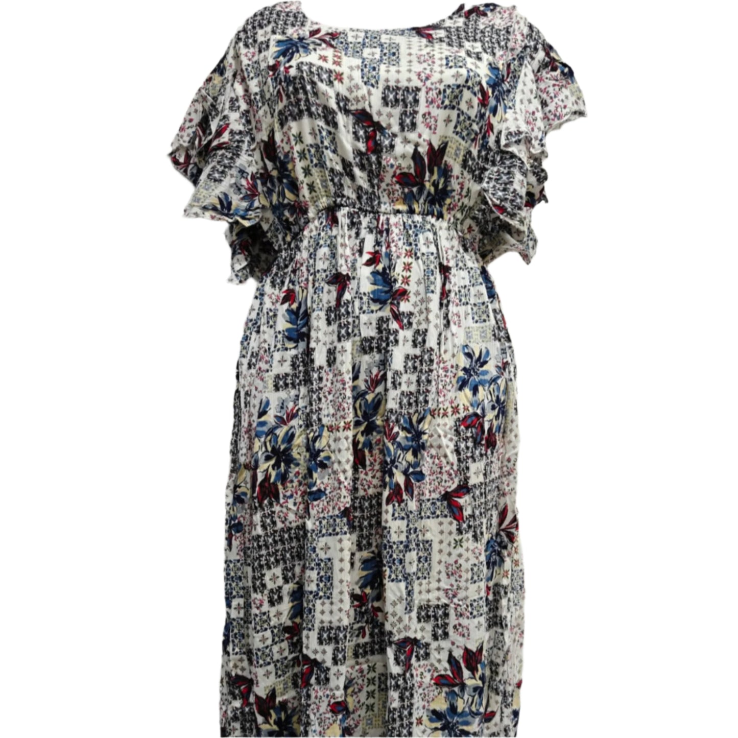 Floral patterned dress on a marble tiled wall