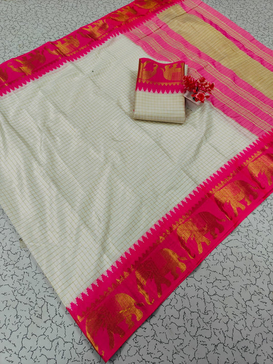 Trending Rashmika Checked Fancy Cotton Sarees Collection