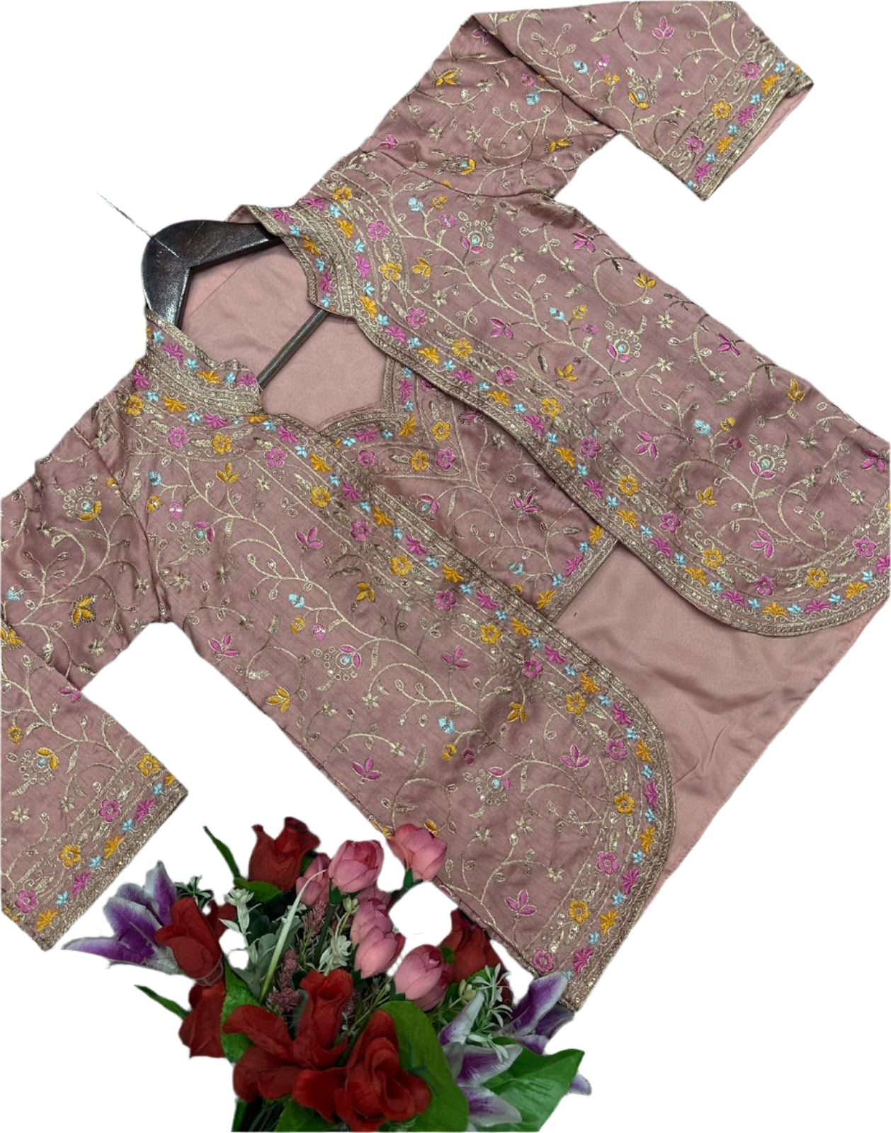 *New Super Trending Embroidery Sequence work ready to wear saree with full koti