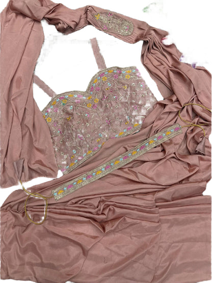 *New Super Trending Embroidery Sequence work ready to wear saree with full koti