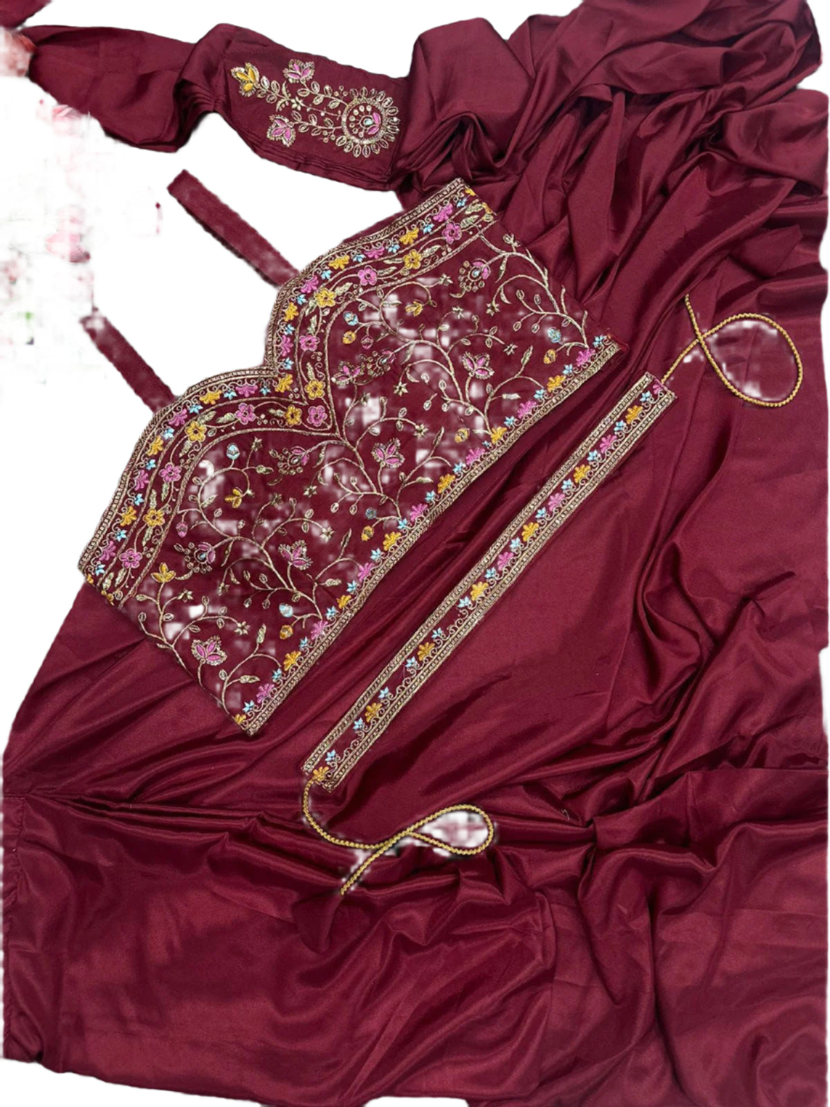 *New Super Trending Embroidery Sequence work ready to wear saree with full koti