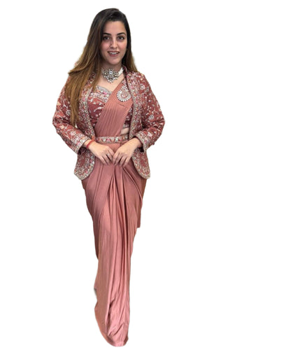 *New Super Trending Embroidery Sequence work ready to wear saree with full koti