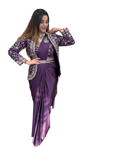 *New Super Trending Embroidery Sequence work ready to wear saree with full koti