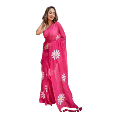 Linen sarees with tassels