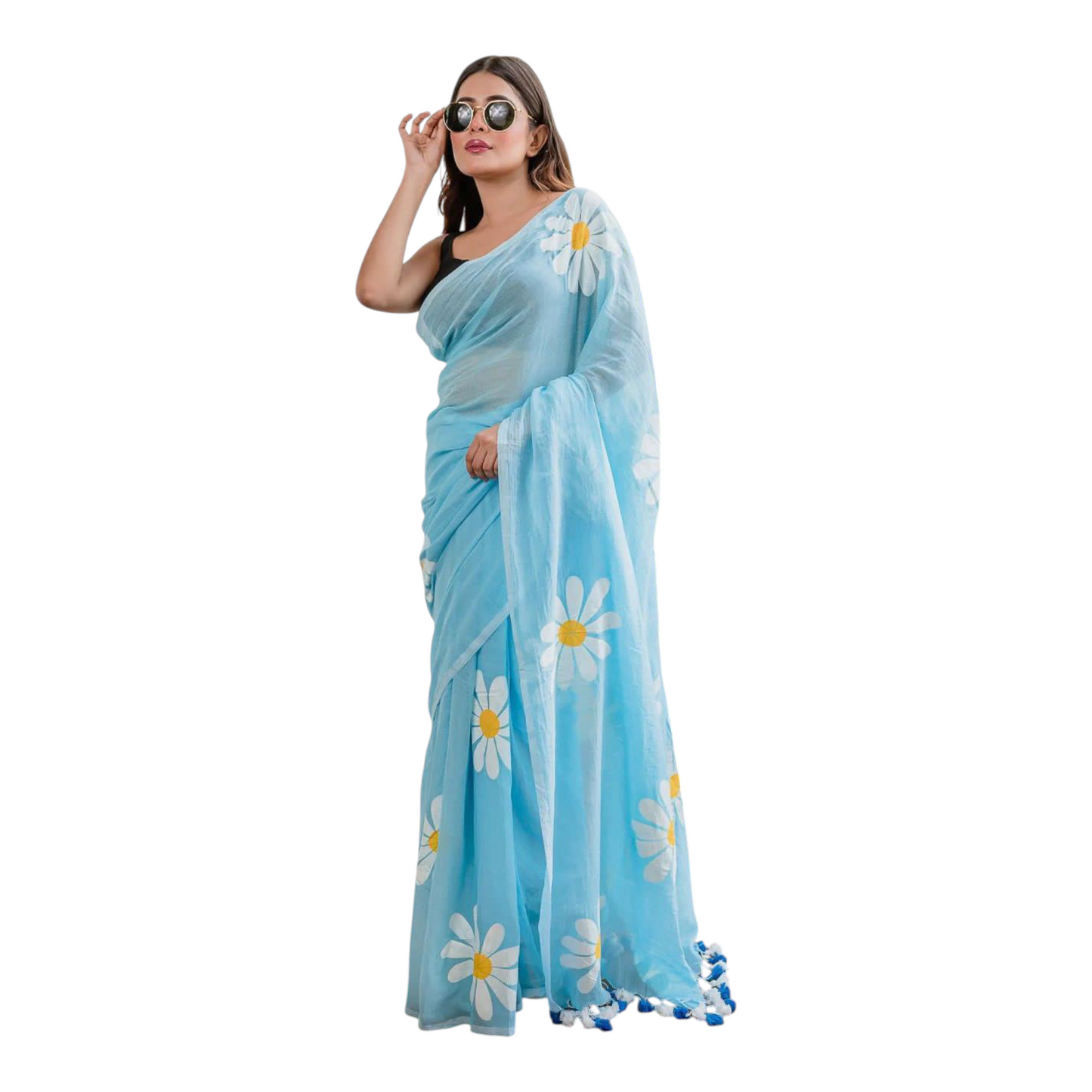 Linen sarees with tassels