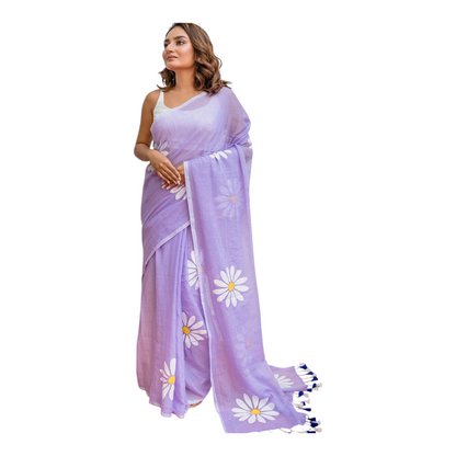 Linen sarees with tassels