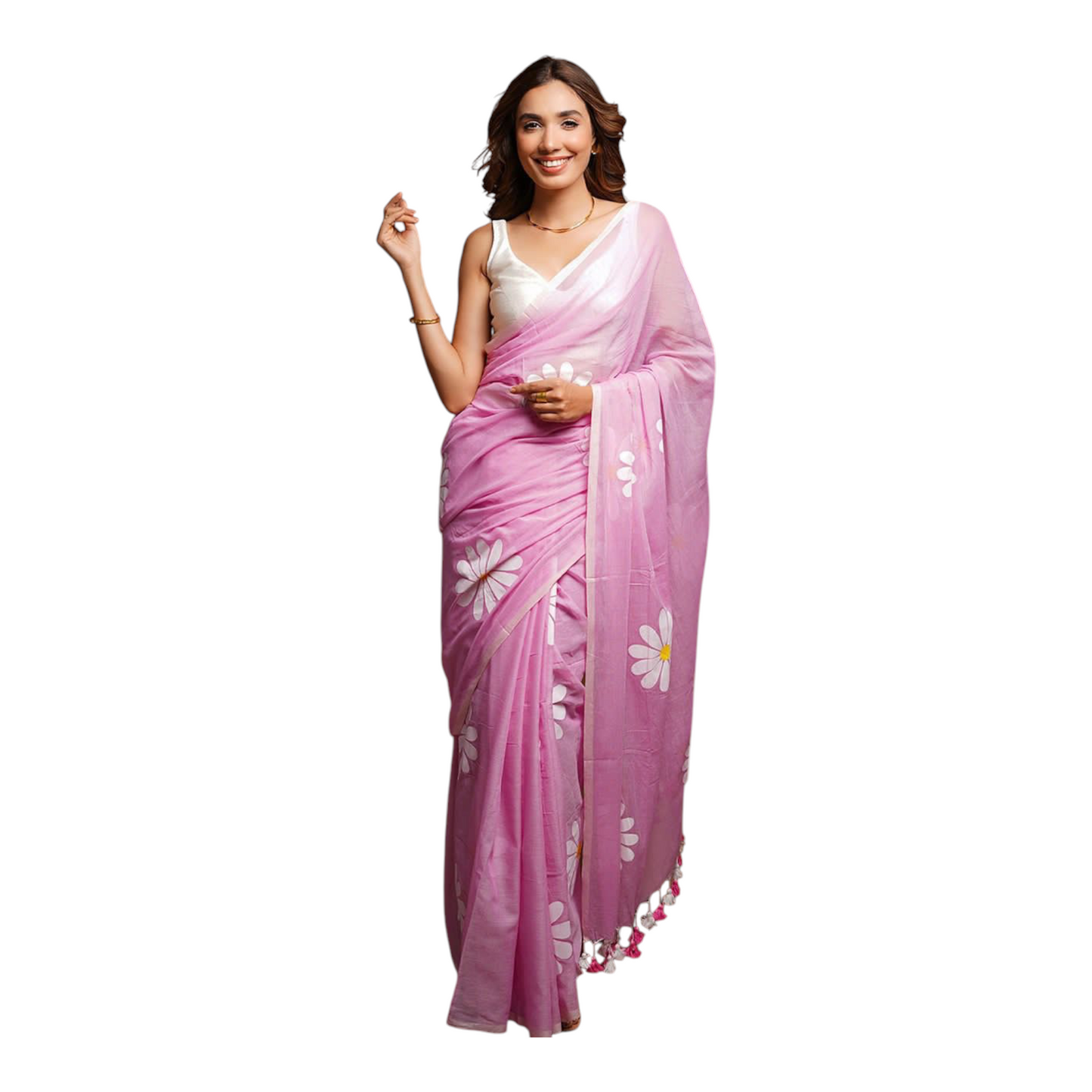 Linen sarees with tassels