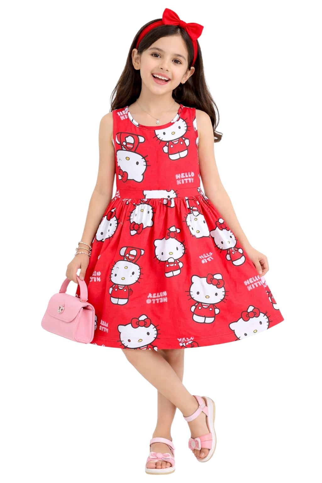 Girls red Hello Kitty print frock dress