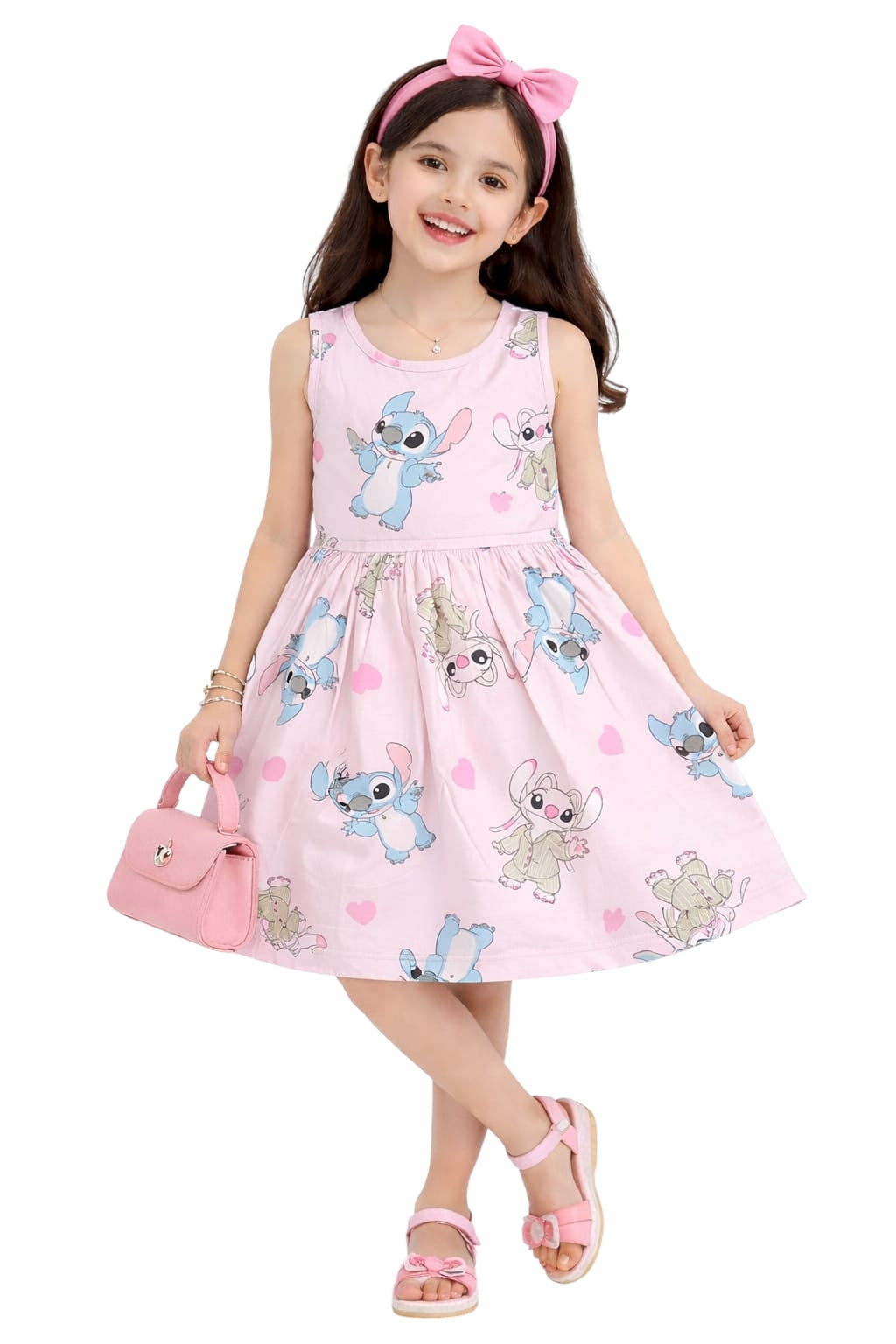 Girls pink doll print frock dress