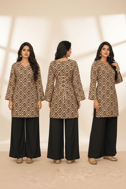 Beige Damask Rayon Top