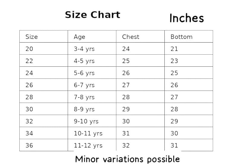 For She-Avalukaaga girls pure cotton printed sleeveless cord set size chart in inches